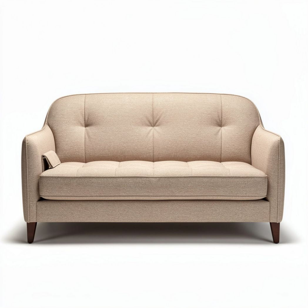 Canapé en tissu beige avec accoudoirs en bois 150 x 80 x 75cm
