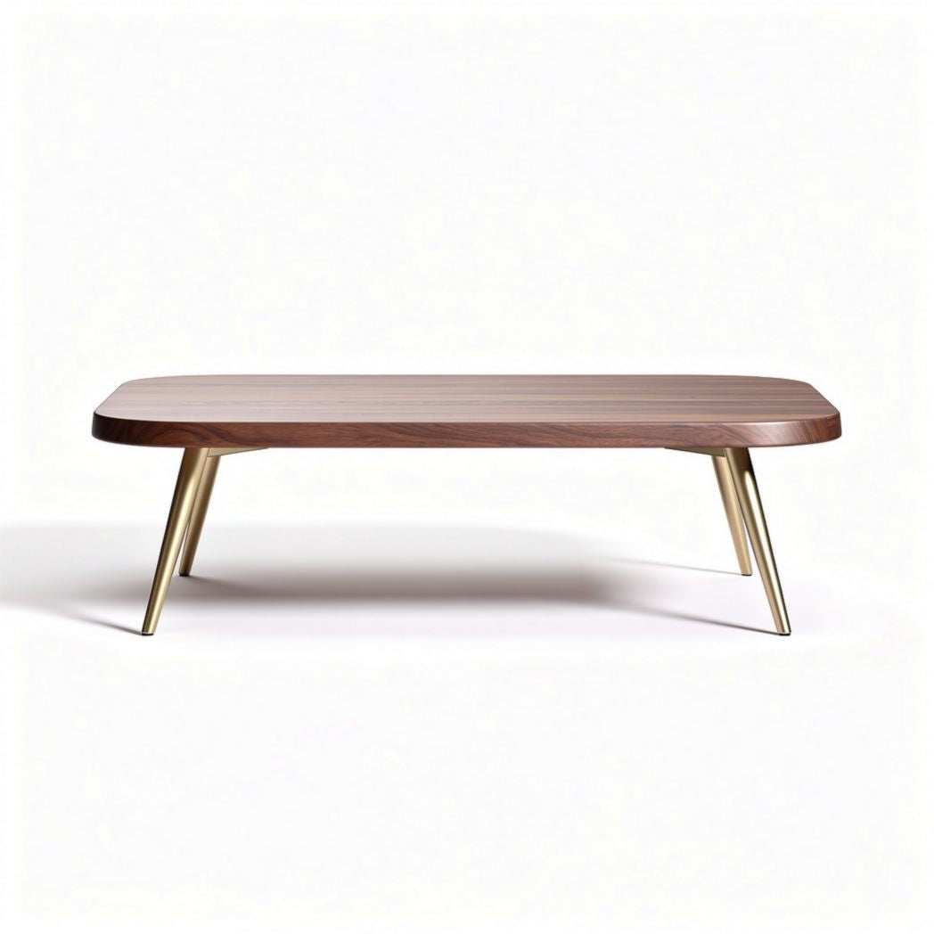 Table basse rectangulaire en bois de noyer avec pieds en métal doré 100 x 60 x 40cm