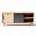 Meuble de rangement en bois clair avec éléments de rangement gris 120 x 40 x 50cm