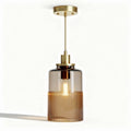 Suspension en verre brun avec abat-jour strié diamètre 20 cm hauteur 30 cm finition en métal doré