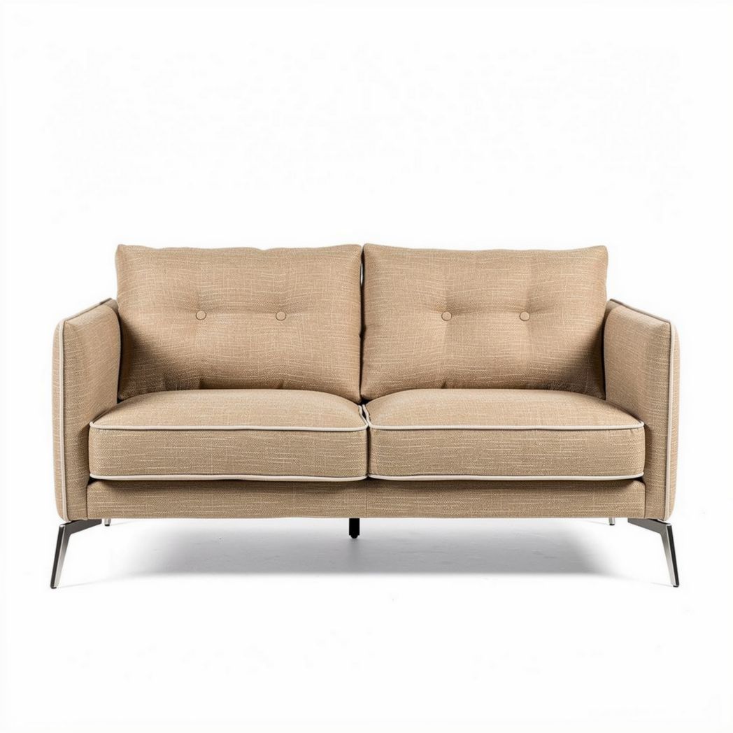 Canapé en tissu beige avec coussins rembourrés dimensions 180 x 90 x 80cm