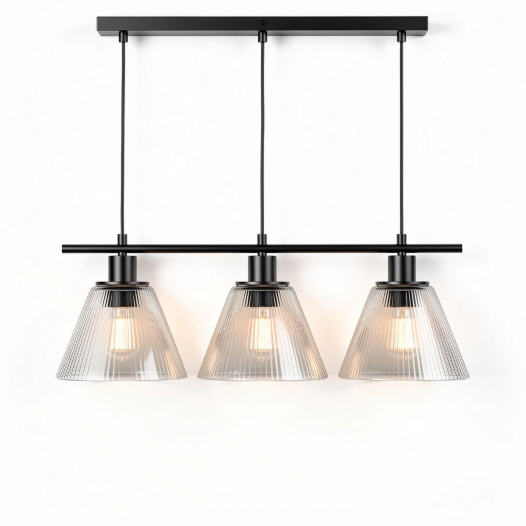 lustre suspendu en métal noir avec abat-jours en verre transparent 40 x 20 x 30cm