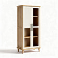 Armoire en bois clair avec portes vitrées et étagères intérieures 80 x 40 x 180cm