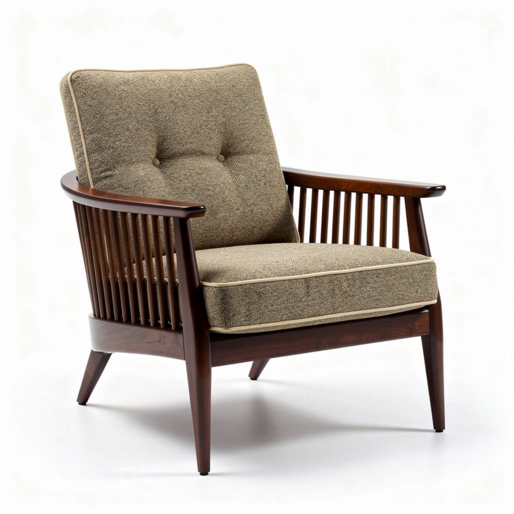 Fauteuil en bois massif et tissu beige avec dimensions 75 x 75 x 80cm