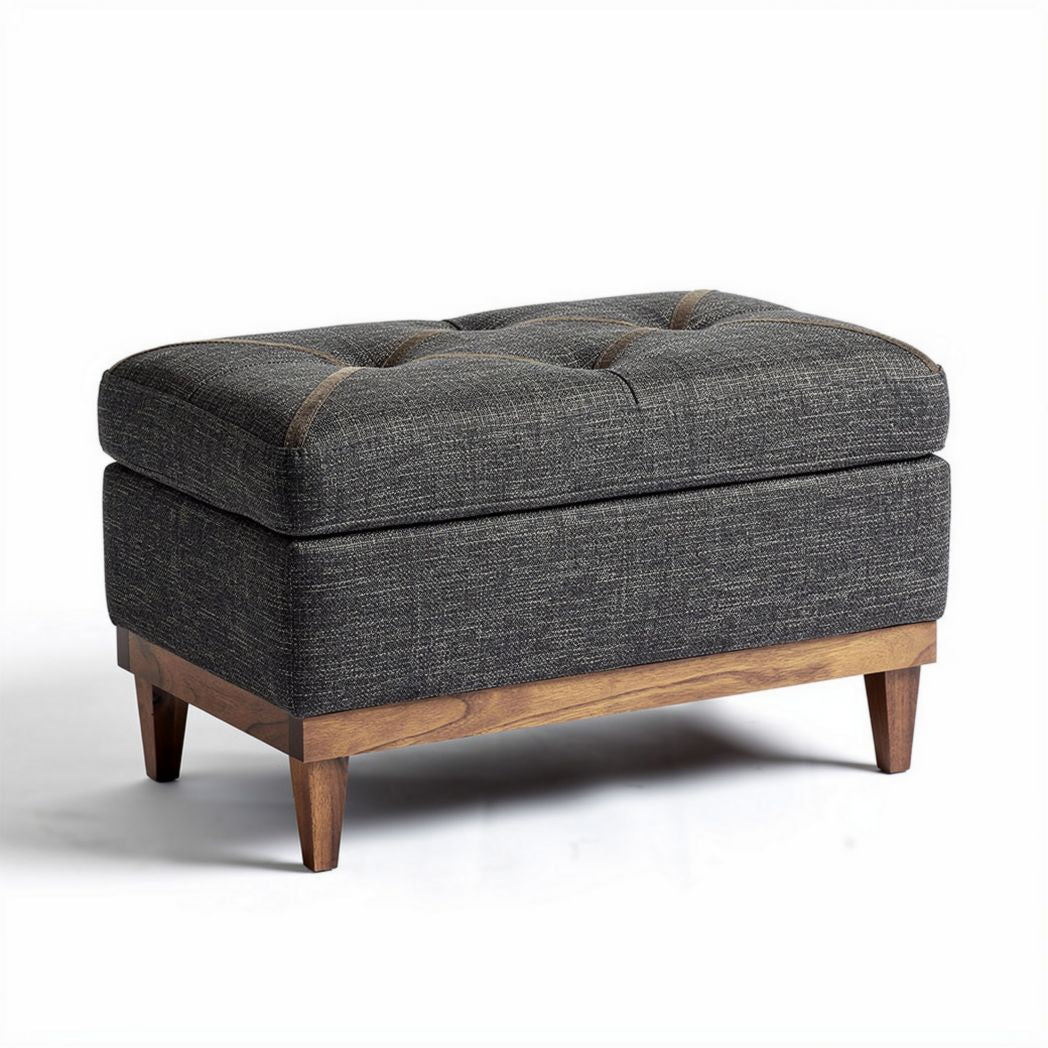 Ottoman en tissu gris foncé avec pieds en bois dimensions 80 x 40 x 40cm