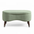 Pouf oval en tissu vert clair avec pieds en bois dimensions 120 x 60 x 40cm