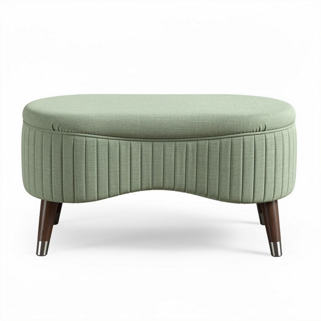 Pouf oval en tissu vert clair avec pieds en bois dimensions 120 x 60 x 40cm
