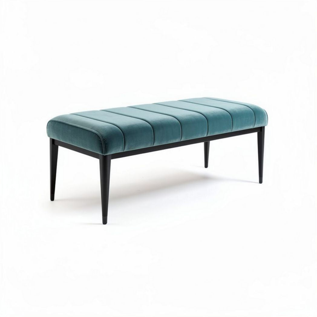 Banc en velours bleu canard 120 x 50 x 40cm avec pieds en métal noir