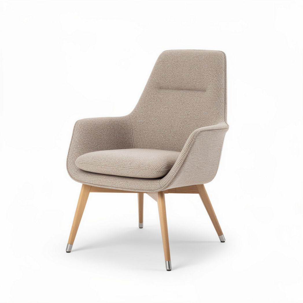 Fauteuil en tissu beige avec structure en bois 75 x 70 x 90cm