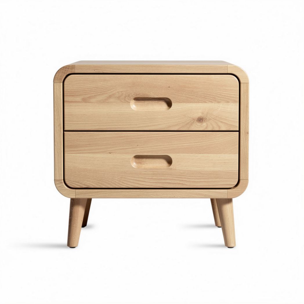 Table de chevet en bois naturel avec deux tiroirs dimensions 50 x 40 x 45cm